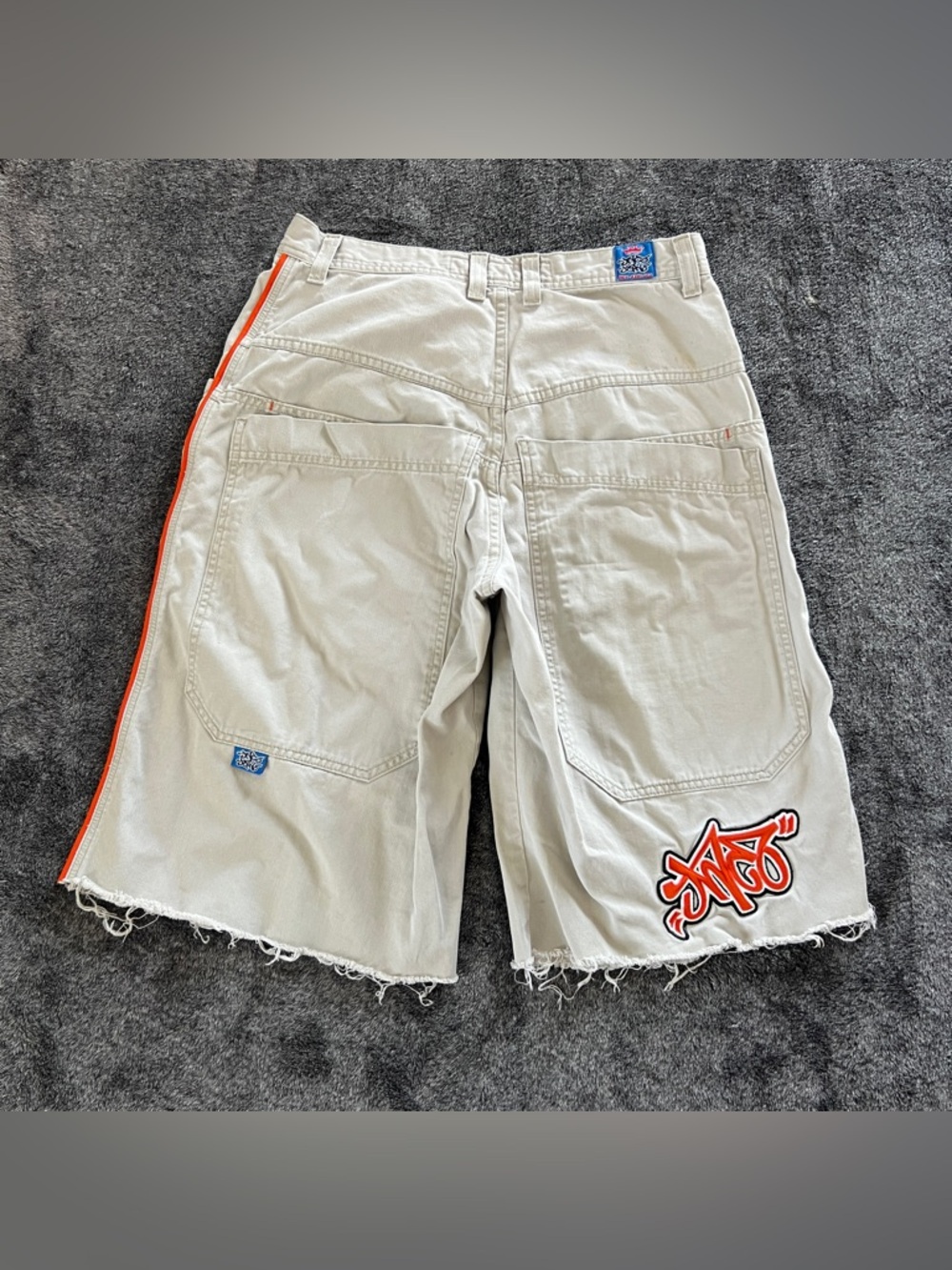 Vtg Jnco Jeans Mens 34 Khaki Scoop Shorts Logo Baggy Raw Hem Cut Off Rare 90s